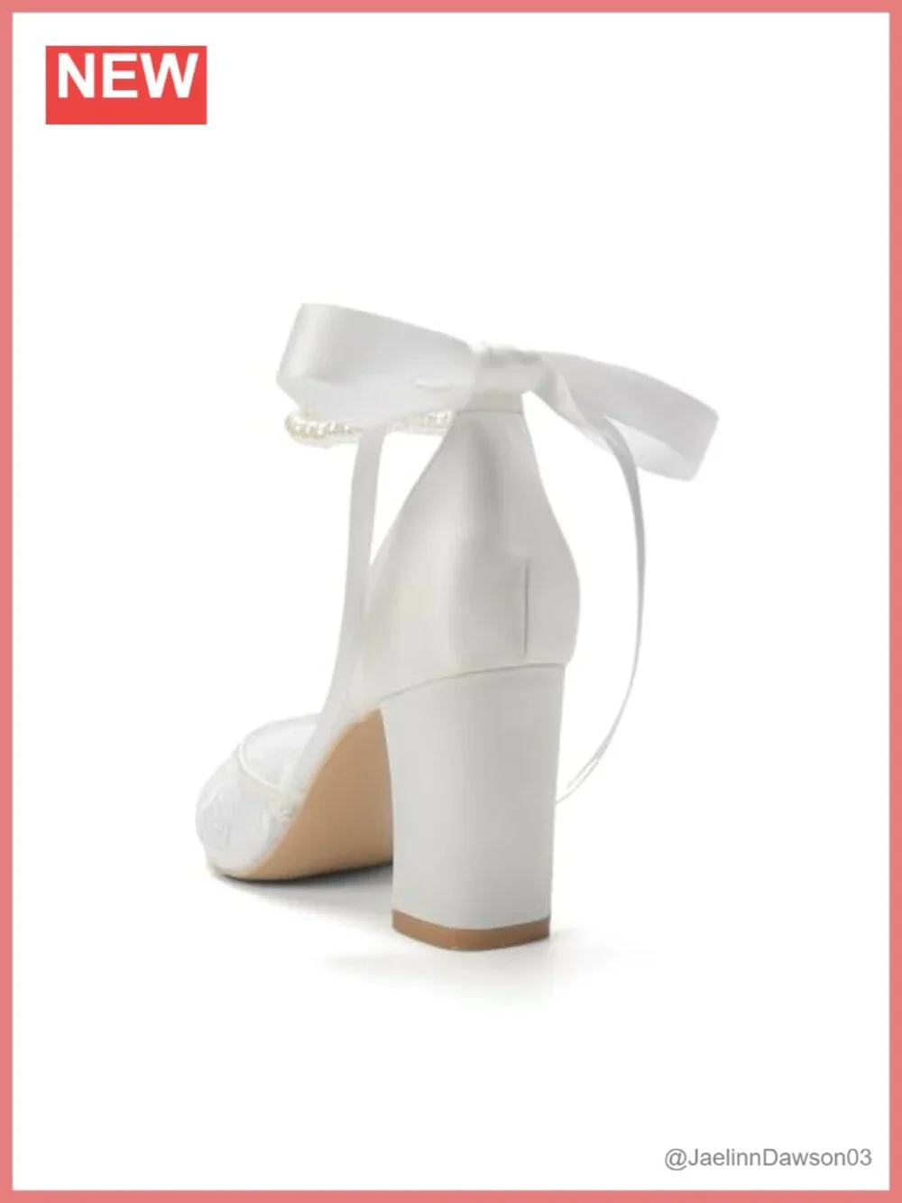 Ivory Pearl & Lace Closed Toe High Heels Women's Bridal Chunky Block Heels